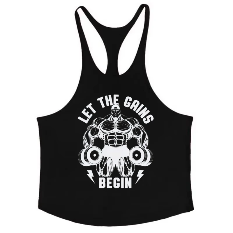 Men's Y-Back Stringer Vest - Let Gains Start Muscle - Fitness Clothing for Bodybuilders, Fitness Enthusiasts, Muscle Training