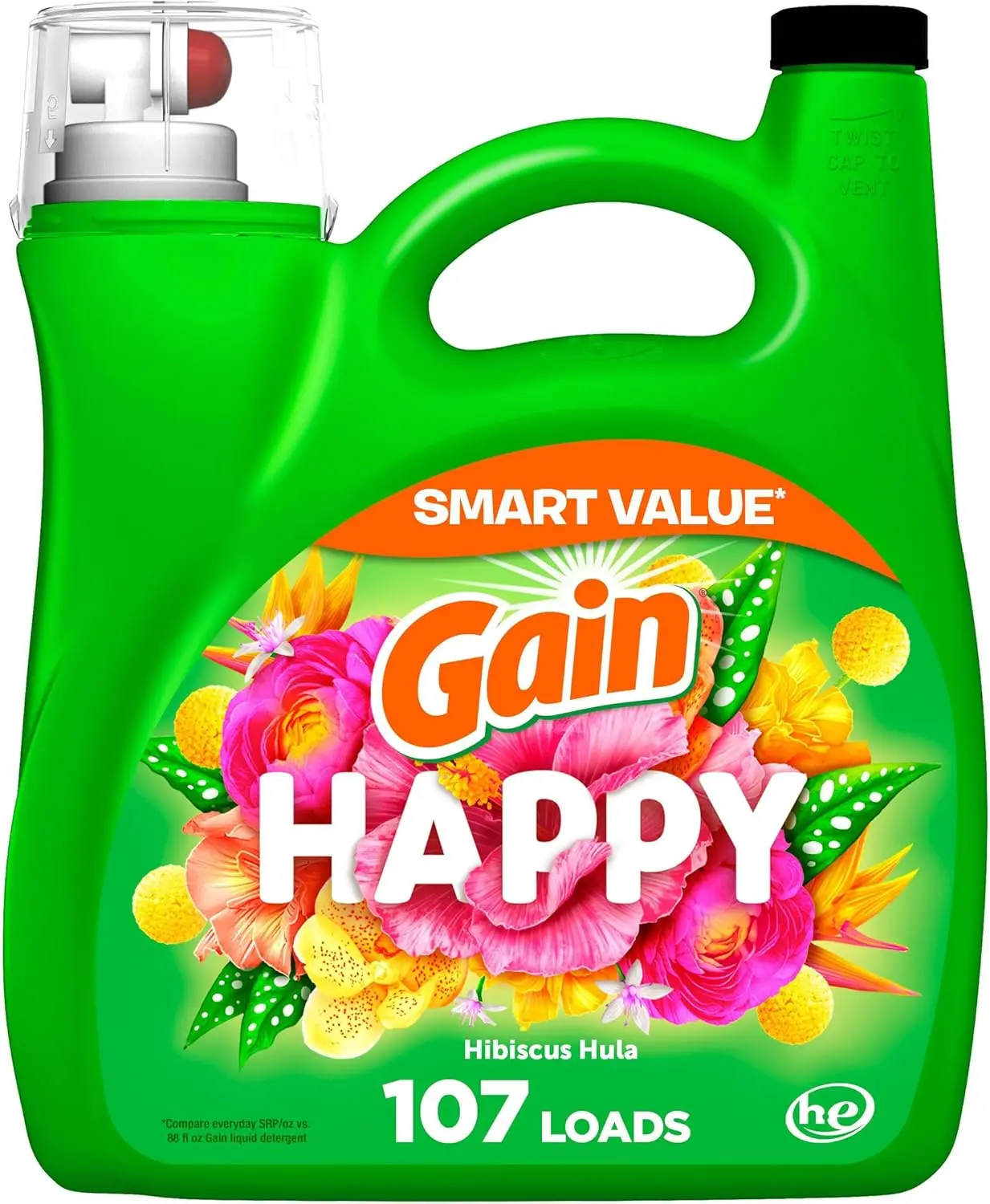 Happy HE Compatible Liquid Laundry Detergent, 154 fl oz for 107 Loads - Gentle & Effective