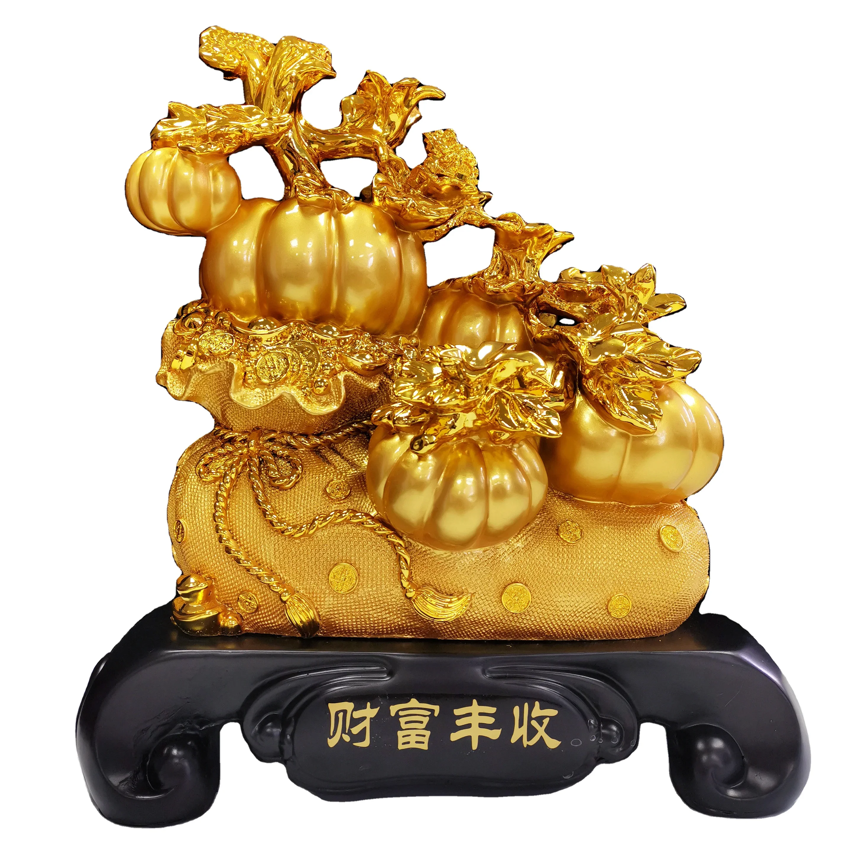 Chinese Style Fengshui Resin Pumpkin Figurines Gold Pumpkin Statue Decoration For Halloween Indoor Garden Farm Fruit Apple Decor