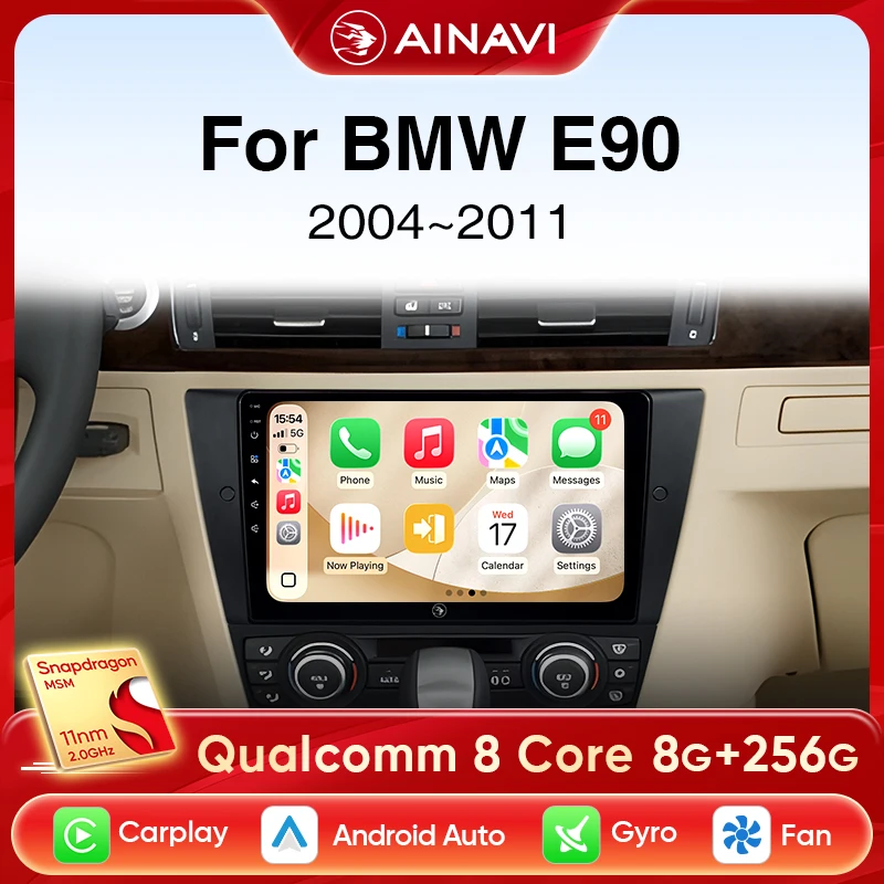 Ainavi Car Radio For BMW 3 Series E90 E91 E92 E93 Multimedia Player Wireless Android 13 Auto Carplay Qualcomm 4G DSP 48EQ 2 Din