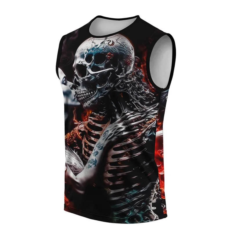 Skull พิมพ์ Mens Vest Street แฟชั่นรอบคอเสื้อยืดทุกวันกีฬากลางแจ้งฟิตเนส Running Top Fear 2025 New Arriva