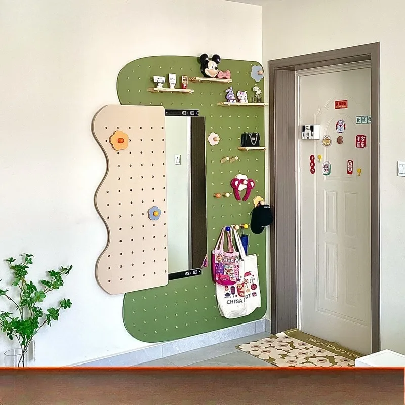 Entry hole board full-length mirror hanging hanger integrated, wall hanging bedroom full-body mirror storage hats