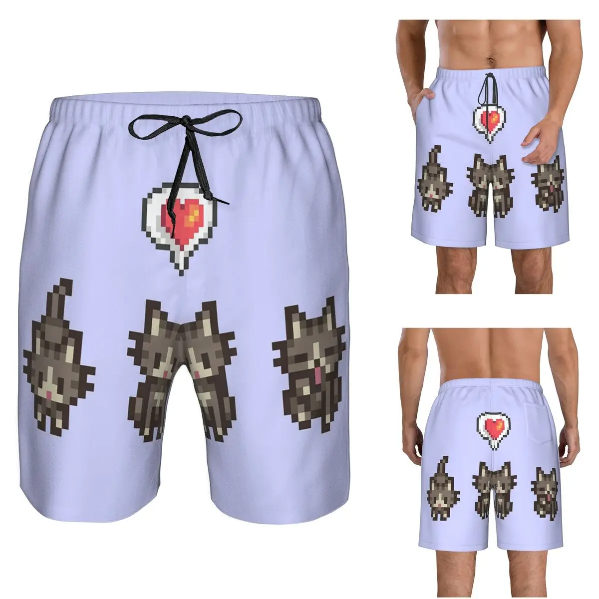 Stardew Valley GreyGray Cat Trunks Beach Board Shorts Casual Quick Dry Swim Summer Men Pants