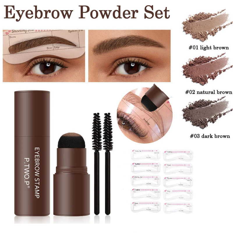 New One Step Eyebrow Powder Stamp Shaping Set Waterproof Professional Makeup For Women Perfect Eye Brows Stencil And 10 Template