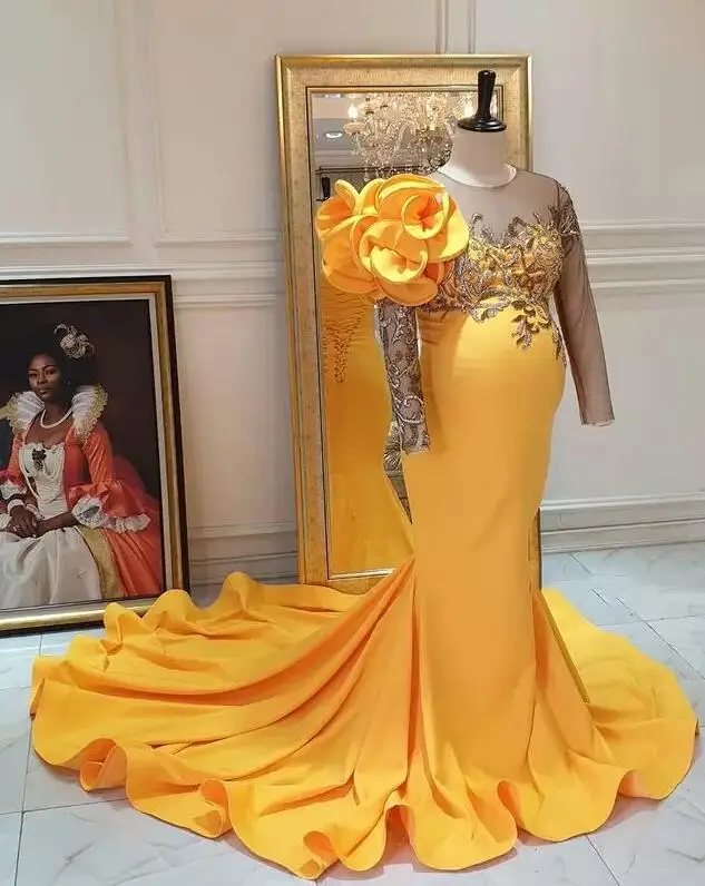 Arabische Aso Ebi zeemeermin zwangere galajurken pure hals gouden lange mouwen zwangerschapsavond receptie jurk op maat