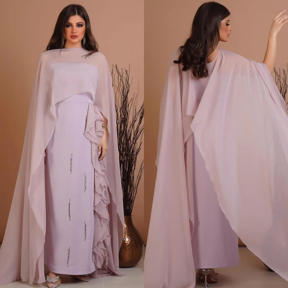 Vestido de graduación de Arabia Saudita, Jersey con volantes, recto, sin tirantes, a medida, Midi