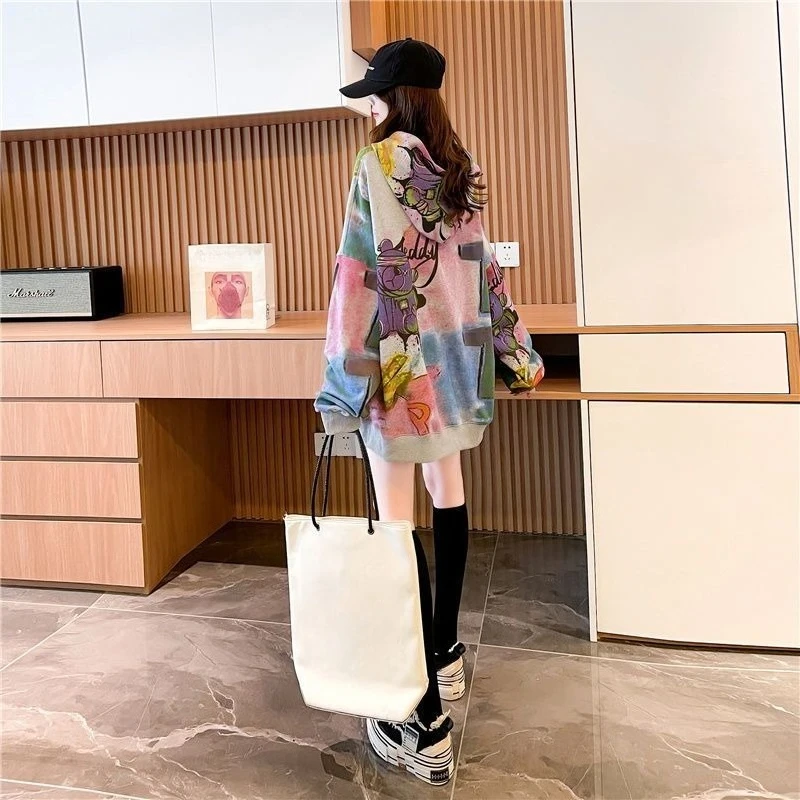 Dameshoodies Sweatshirts Grafische dropshipping Esthetische lange mouwen Jeugdige kleding Katoenen jas Emo Tie Dye Vrouwelijke top met capuchon