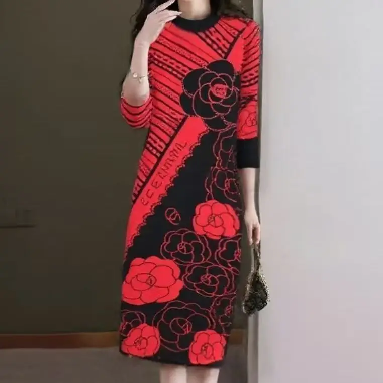 Schwarze Wollstrick-Pullover mit Punkten, elegant, lässig, für Damen, 2025, koreanisches Vintage-Hepburn-Kleid, Herbst-Winter-Pulloverkleid