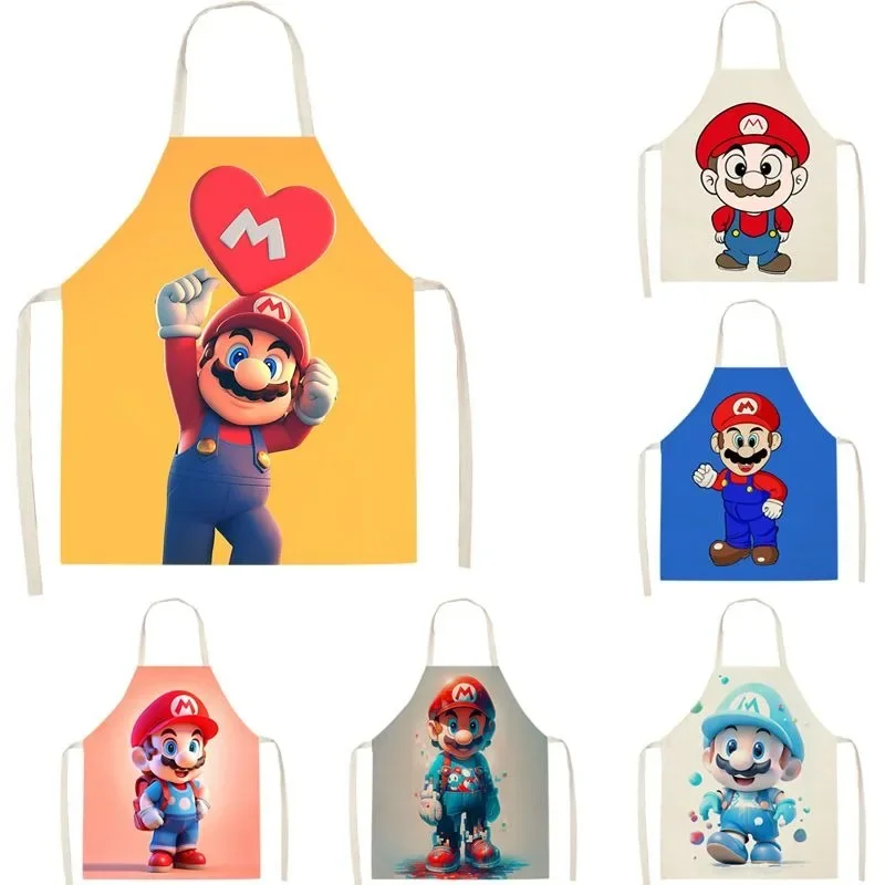 Cartoon Game Super Mario Apron Children's Dining Game Apron Kitchen Anti-fouling Cooking Baking Household Cleaning Tools