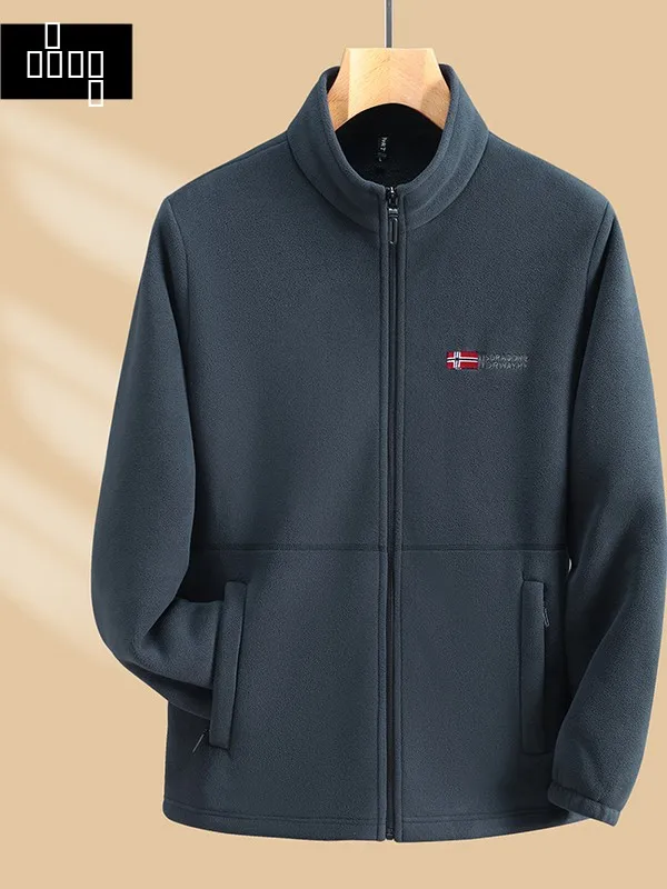 

Thiened Outdoor ex Fce Jaet Polar Fce Lined Long Sve Coat Men's Warm Casual Sle Zipper Closure No Hat