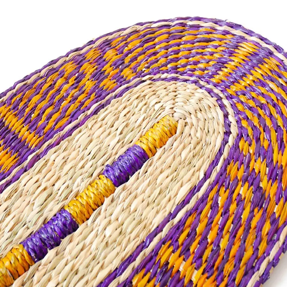 Colorful Striped Patterns Seagrass Woven Fan Bohemian Vintage Cattail Fan Anti-Mosquito Portable Decorative Handheld Fans