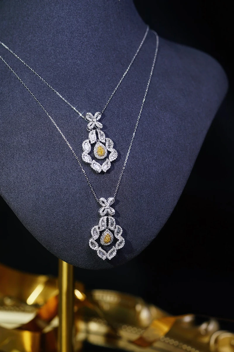 LUOWEND collana in oro bianco 18 carati di lusso 1.22 carati collana con ciondolo in vero diamante giallo naturale da donna a forma di fiore intelligente da sposa