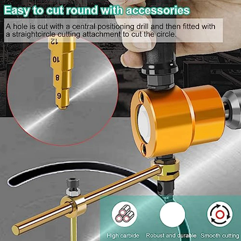 Double Headed Sheet Metal Nibbler Drill Attachment Metal Cutter With Extra Punch For Straight Curve And Circle Cutting