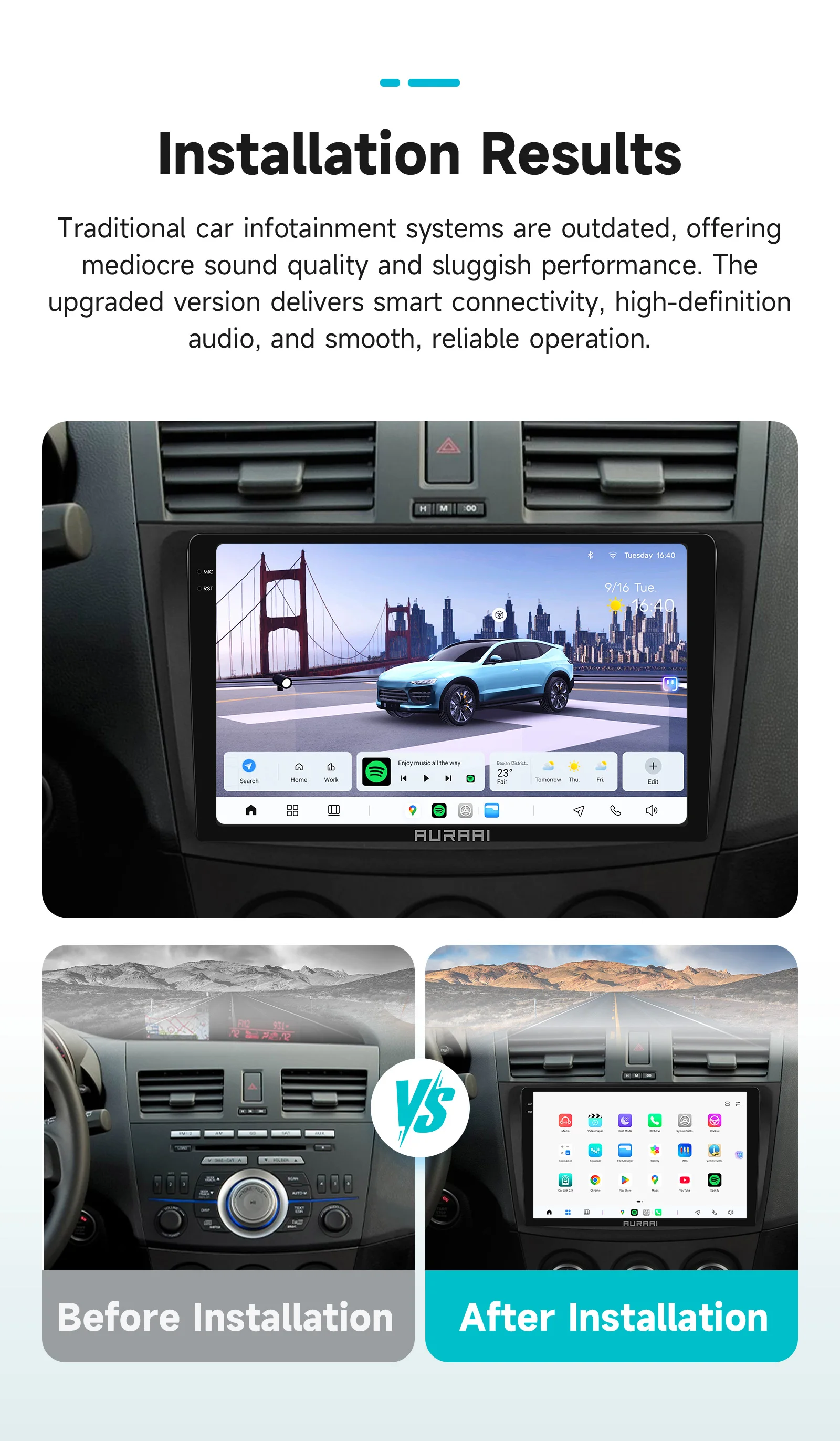 AURAAI For Mazda 3 2010-2013 Android 14 Multimedia Player 4G GPS Navi Carplay Head Unit 2 Din Bluetooth 3D 2K Screen AUTO Radio