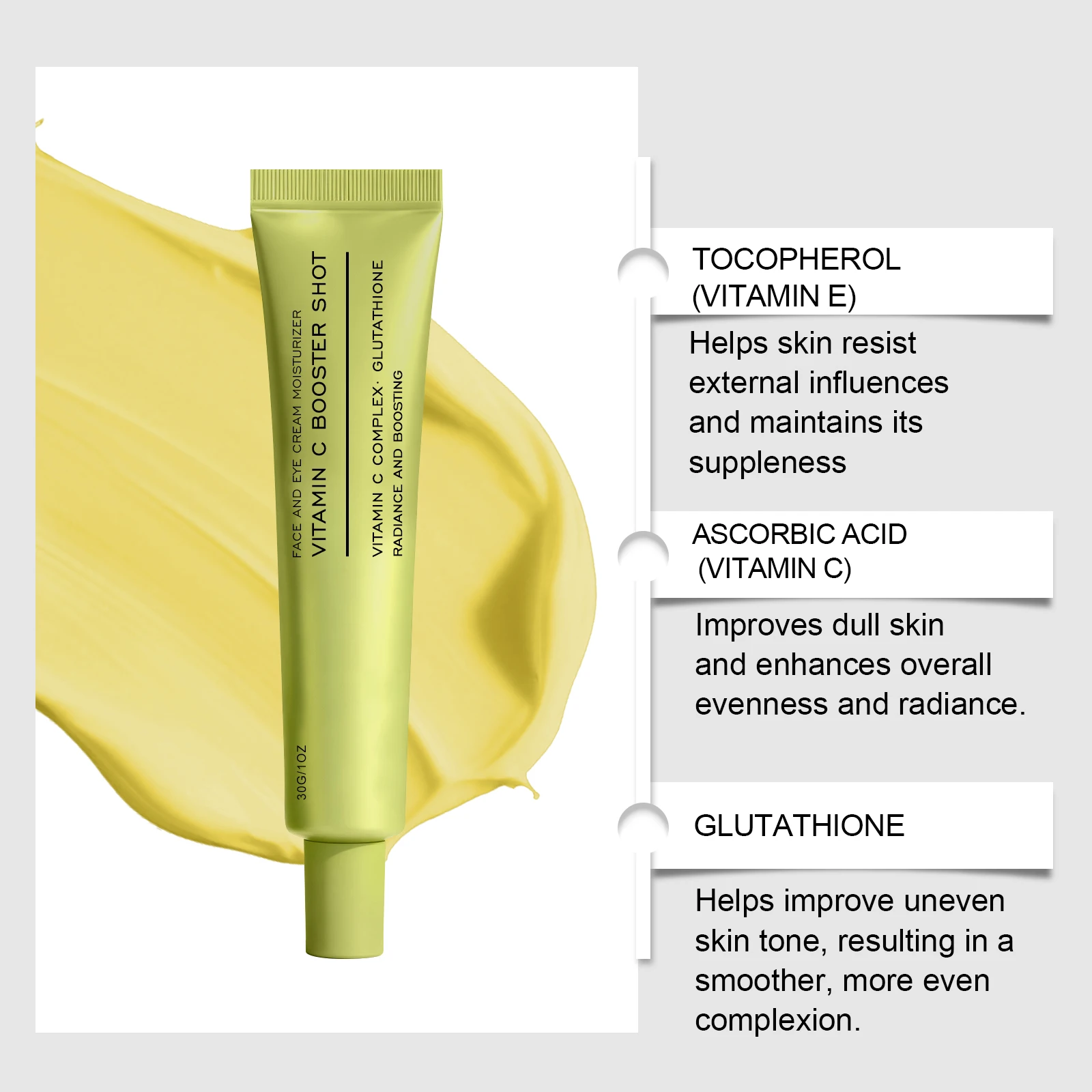 Vitamin C Gesichts- & Augencreme – Niacinamid-Feuchtigkeitspflege mit Glutathion, aufhellende & feuchtigkeitsspendende Tagescreme für weiche, strahlende Haut – Detail 2