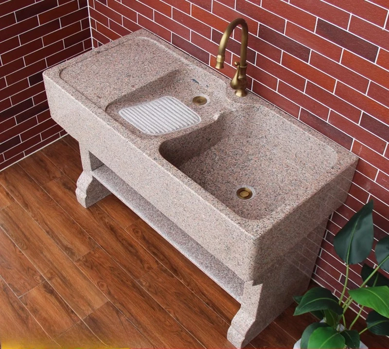 Outdoor integrated whole stone household with rubbing board laundry sink marble pool