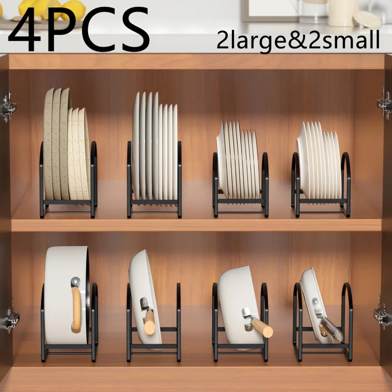 4pcs Heavy-Duty Iron Arch-Shaped Dish Rack | Black/White Kitchen Storage Organizer with Multiple Compartments for Dishes, Cups a
