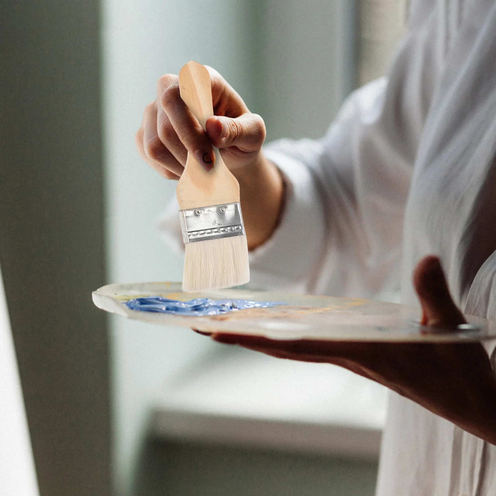 مجموعة فرش طلاء صوف مكونة من 8 قطع، شعيرات بمقبض خشبي متينة لأداة الرسم بالألوان المائية الزيتية على الحائط #4