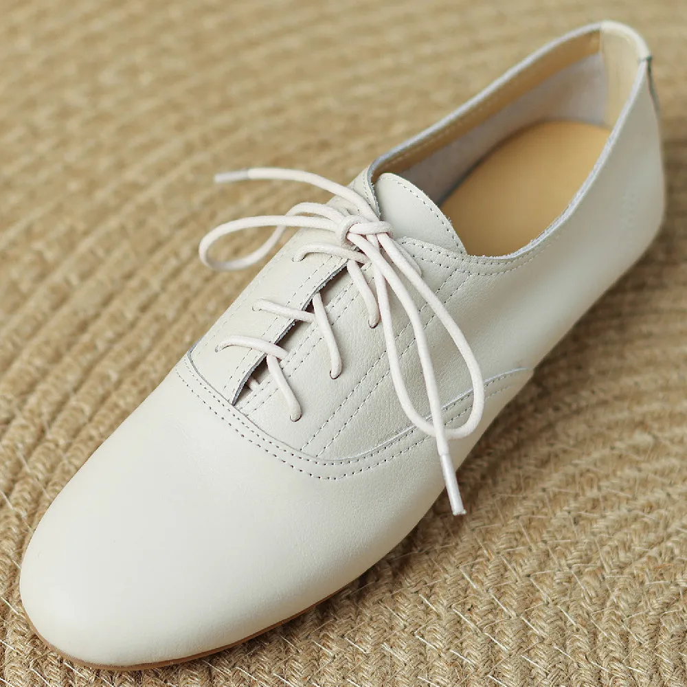 

Women's genuine leather lace-up flats oxfords soft comfortable british style ballet flats leisure female casual fourseason shoes