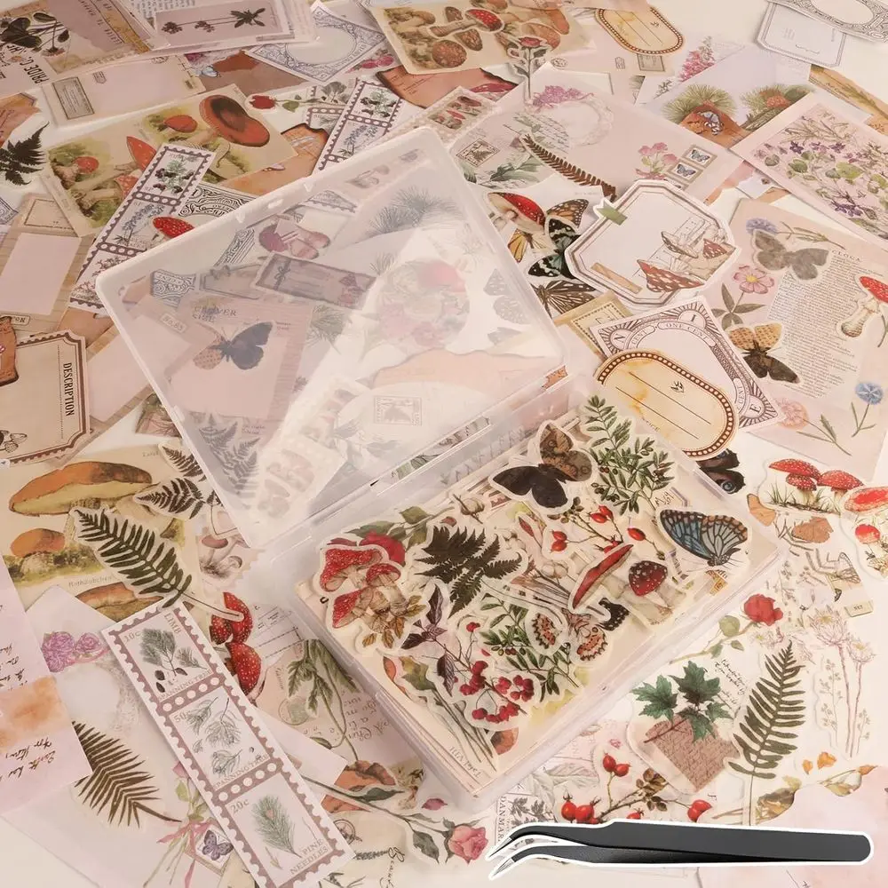

200-Piece Vintage Scrapbook Stickers Kit: Aesthetic Supplies for Junk Journaling, Stamping, Ephemera, Washi Paper, and Collage A