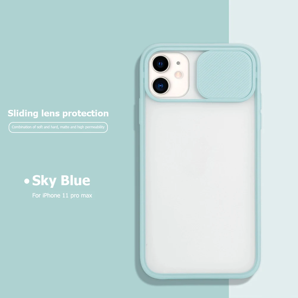 Matte PC+TPU Cover Case with Slide Camera Lens Protector Lightweight Mobile Phone Case Cover for iPhone 11 Pro Max