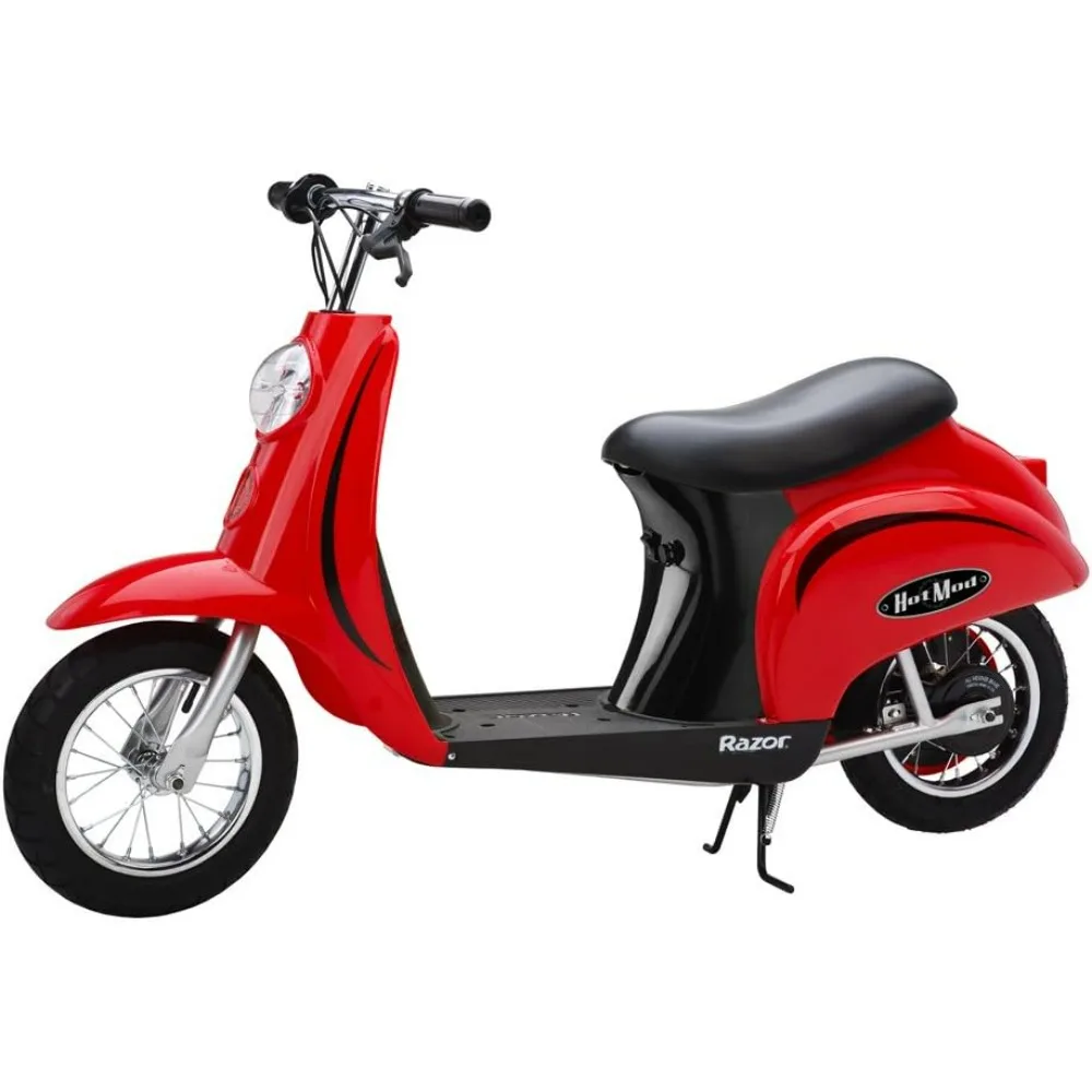 Pocket Mod Miniature Vespa Style Euro 24 Volts Electric Retro Scooter with 12 Inch Pneumatic Tires for Ages 13 and Up, Red