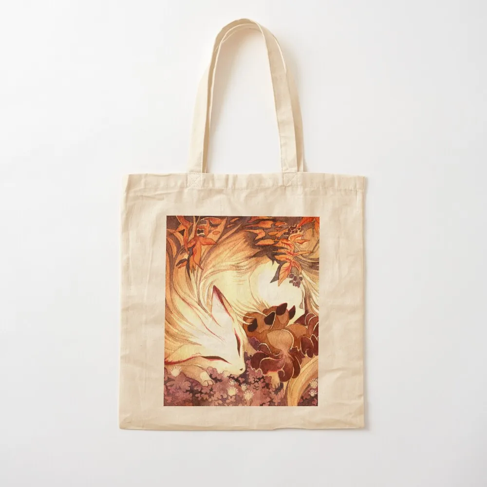 

Ninetailed Kitsune Fox with Kits Tote Bag Shopper tote canvas cute Canvas