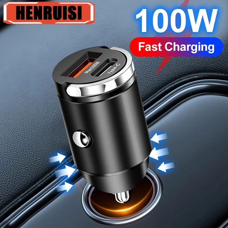 100W USB Car Charger Fast Charging 2 Ports PD Type C Car Phone Charger Adapter For iPhone 15 Xiaomi Samsung Quick Charger In Car