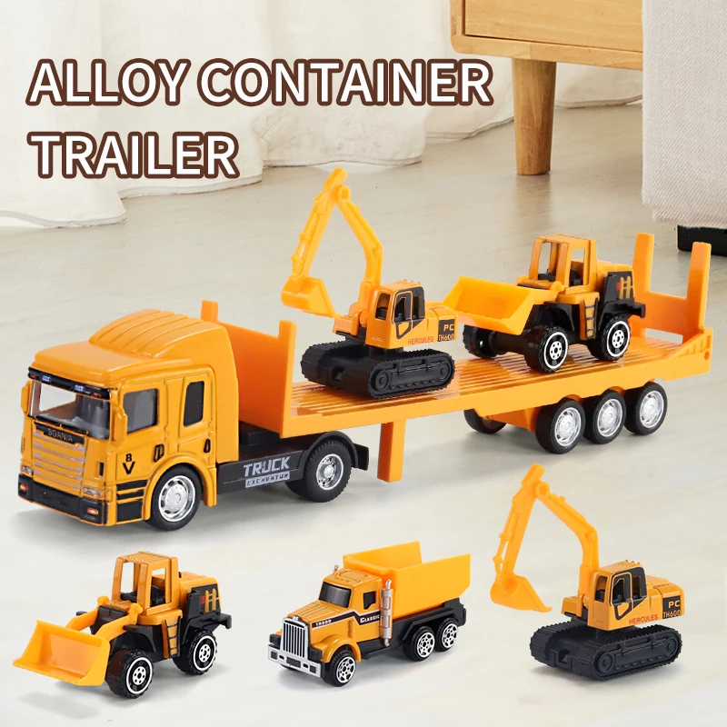Alloy trailer large transporter Container truck tow head flat inertial pull-back Puzzle boy model Halloween gift toy car