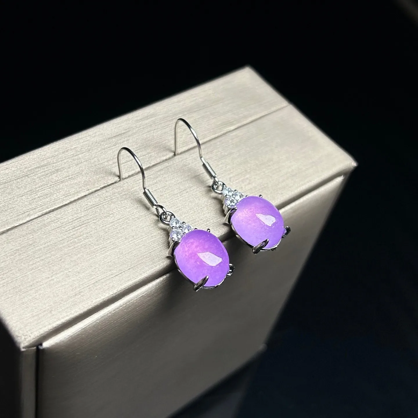 Real Natural Perfect High Ice Purple Myanmar Jade Jadeite earrings