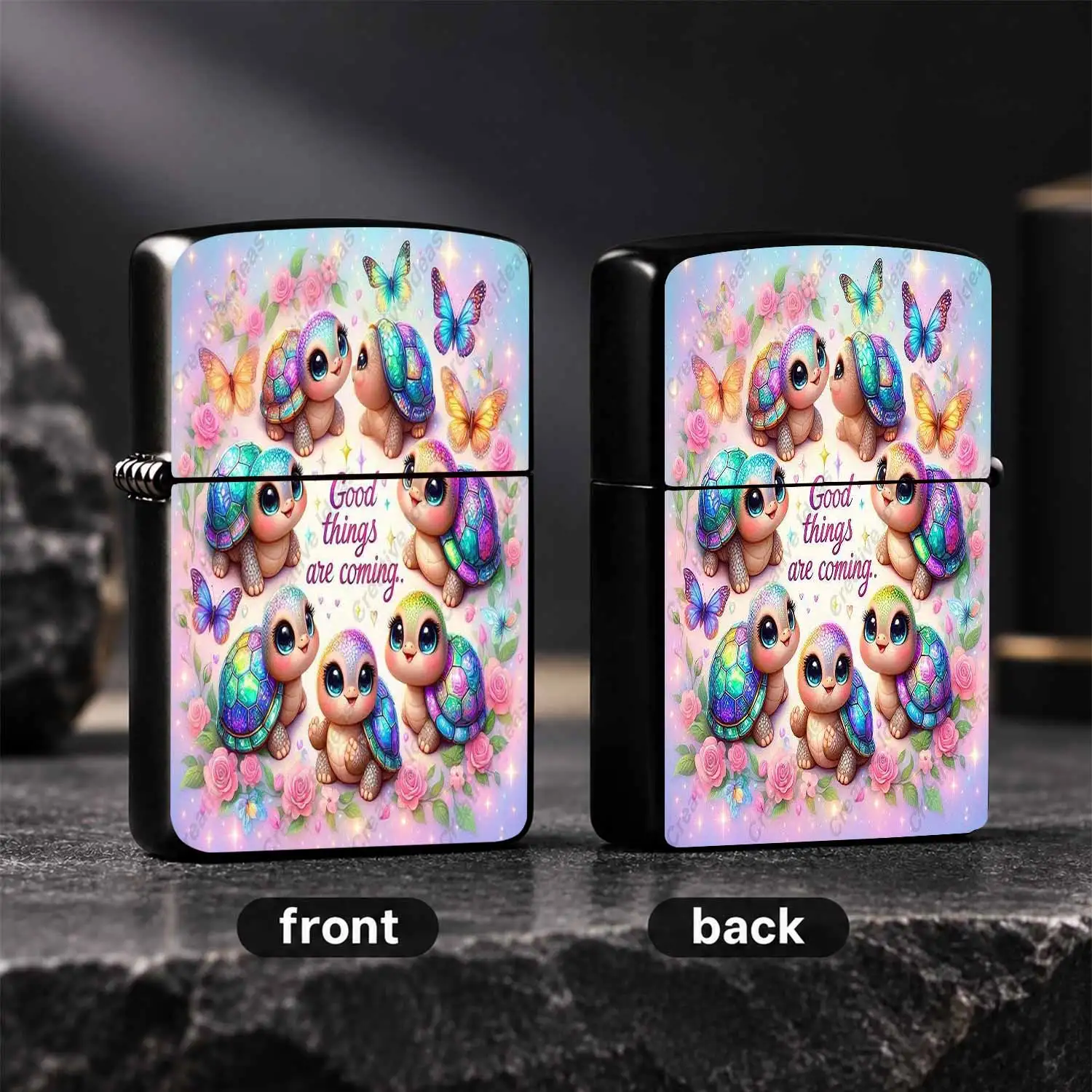 Cute Turtle Lighter Good Things Are Coming Pattern Colorful TortoiseRose Decorative Lighter Portable Lovely Animal Themed Accessory For Daily Use All Occasions Ideal Warm Gift For Friends Family  A Humorous And Interesting Lighter