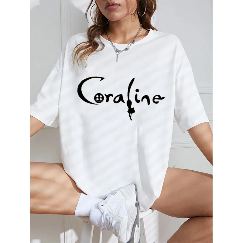 Cartoon Coraline Printed Tshirt Men Woman Streetwear Summer Oversize Loose Cotton Tee Tops Harajuku Unisex Short Sleeve Clothing