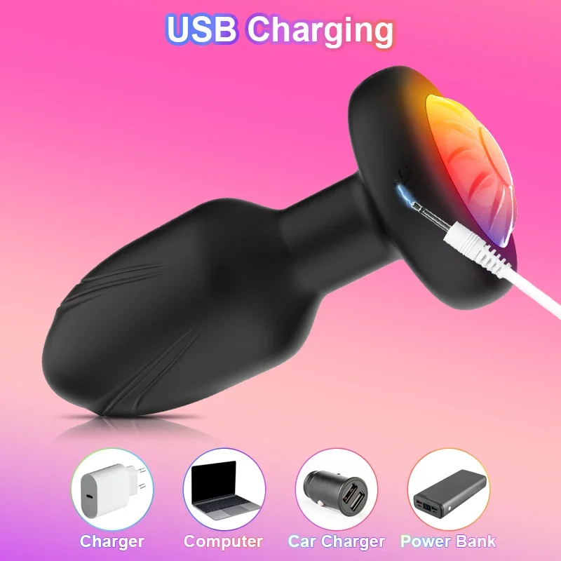 360° Rotation Vibrating Butt Plug for Men Wiggle Prostate Massager Remote Control Anal Vibrator with LED Sex Toy for Couples