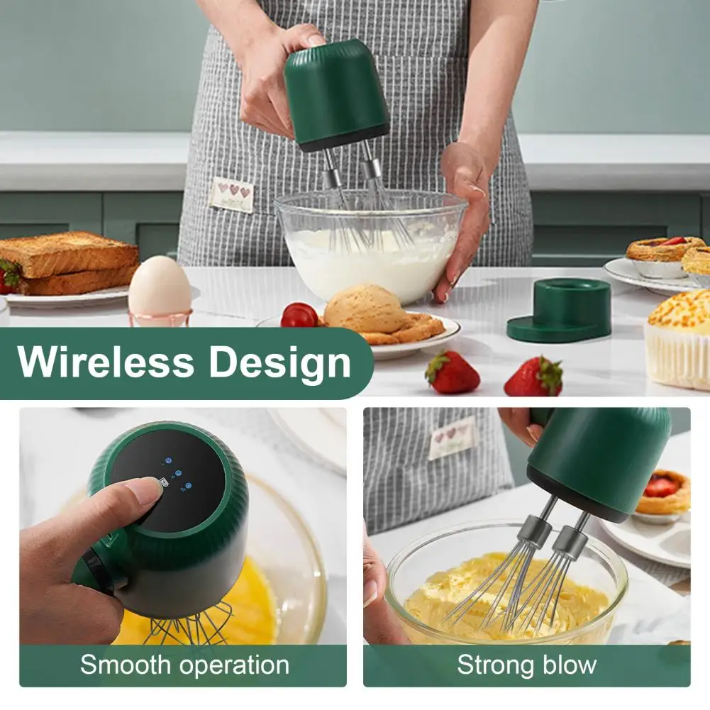 3 Speed Dial Control Electric Whisk Wireless Cordless Hand Mixer Set with 3-speed Control Double-rod Design Usb-c for Eggs