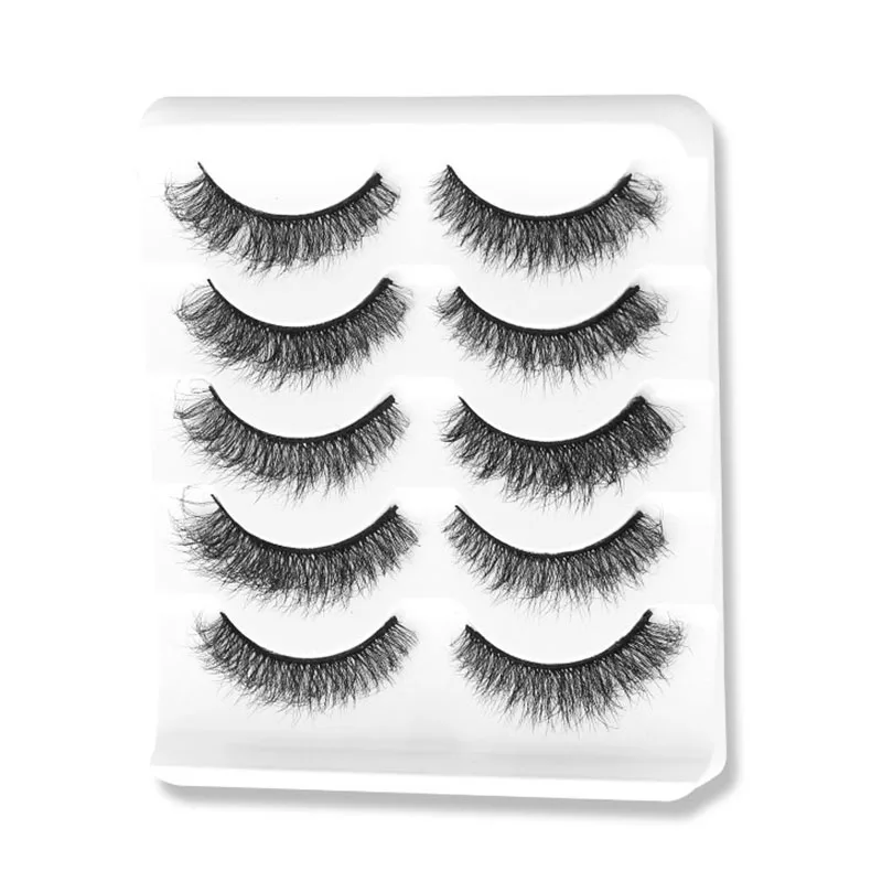 5 Paar Pluizige Nertsenwimpers 5-10Mm 3d Wimpers Valse Wimpers Natuurlijk Volume Wimperverlenging Korte Wimpers Make-Up Tool