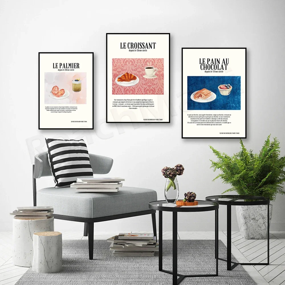 French pastries, croissants, French country style, culinary art, Vienna home kitchen decor poster