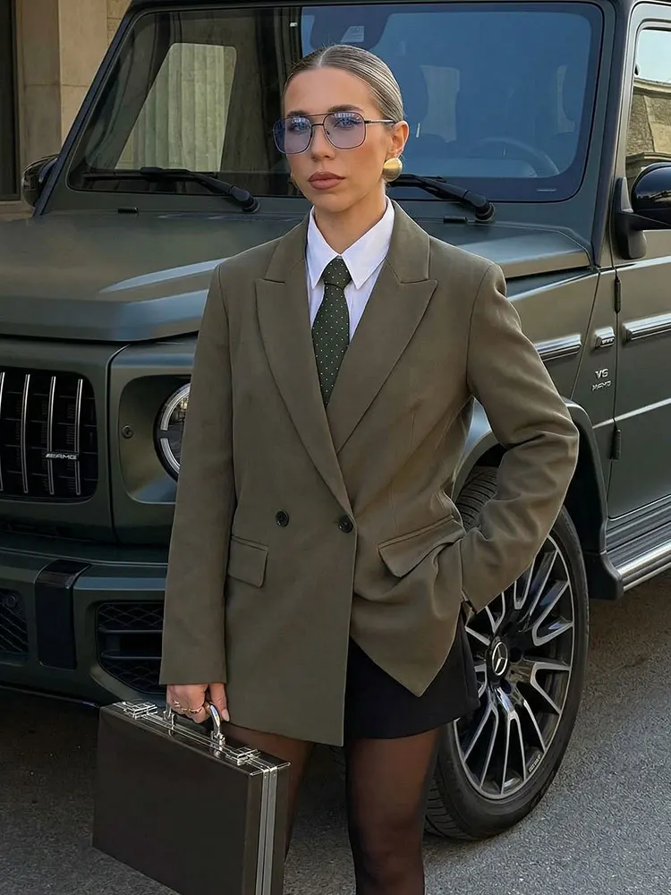 Blazer beige de moda para mujer HH, abrigo de traje extragrande con doble botonadura, ropa de abrigo para oficina, ropa de trabajo, informal de negocios, chaqueta diaria