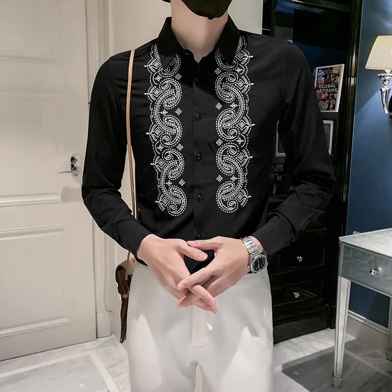 Luxury Noble Style Embroidery Shirts For Men Business Formal Long Sleeve Male Social Print Shirt Asian Korean Plus Size Clothes