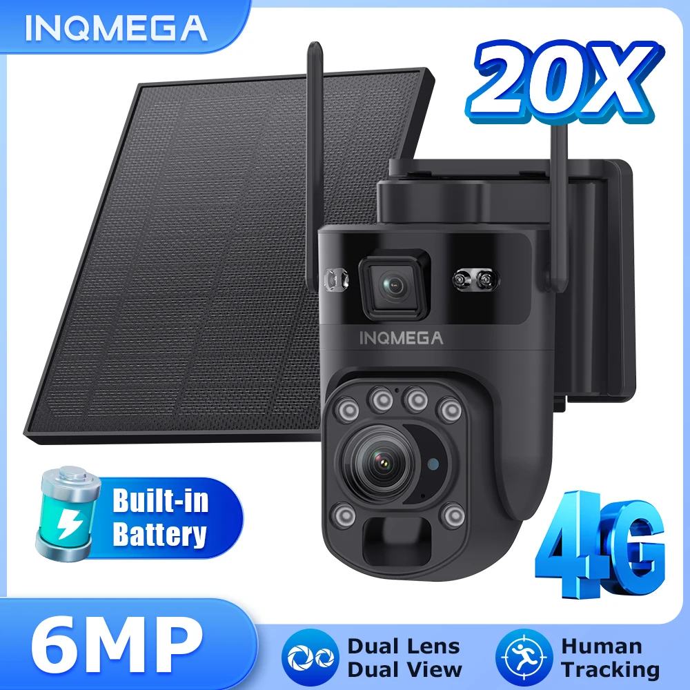 SHIWOJIA 20X ZOOM Solar Battery Camera 4G 6MP Three Lens 360° View 5W Solar Panel Security Outdoor PTZ IP Camera Night Vision