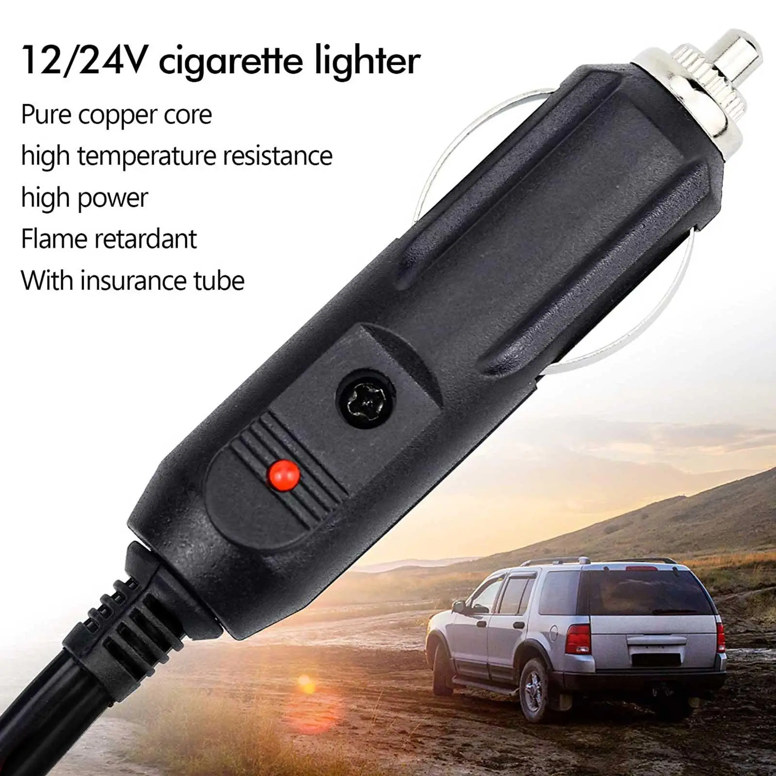 12V 24V Auto 20A Male Car Cigarette Lighter LED Socket Plug Connector Adapter Car Cigarette Lighter Interior Accessories