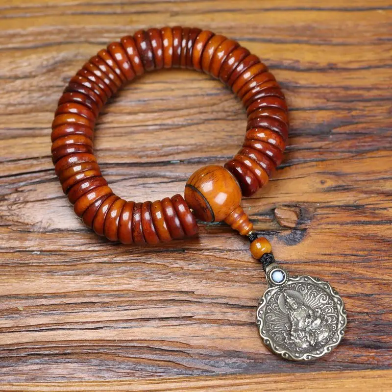 yak bone separator abacus bead bracelet with Tibetan Yellow Wealth God iron pendant
