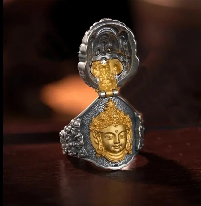 Segen Bodhisattva Manjusri Ring Männliche Finger Zubehör Ethnischen Stil Relief Buddha Yamantaka Ring Kann Schmuck Männlich Öffnen