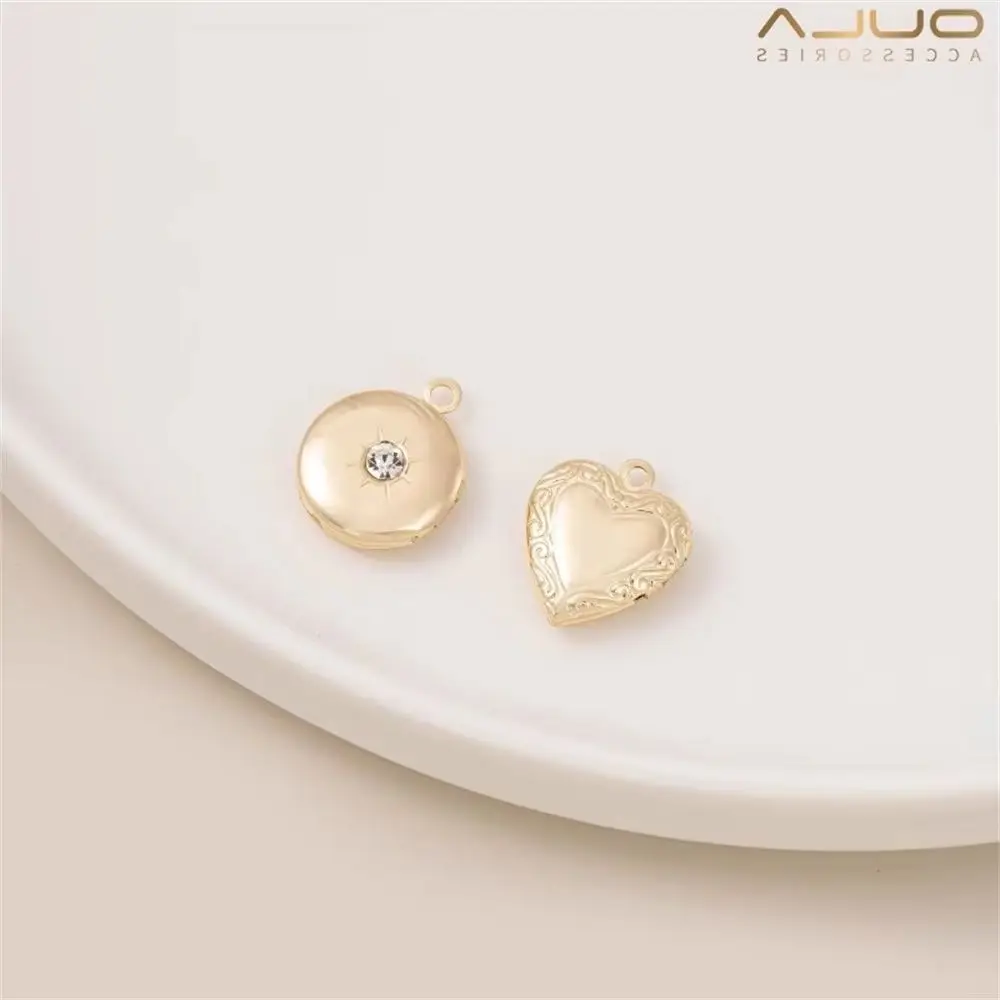 

1pcs 14K Gold-plated Zircon Round Photo Box, Heart-shaped Photo Frame Pendant, Diy Necklace Accessory, Pendant