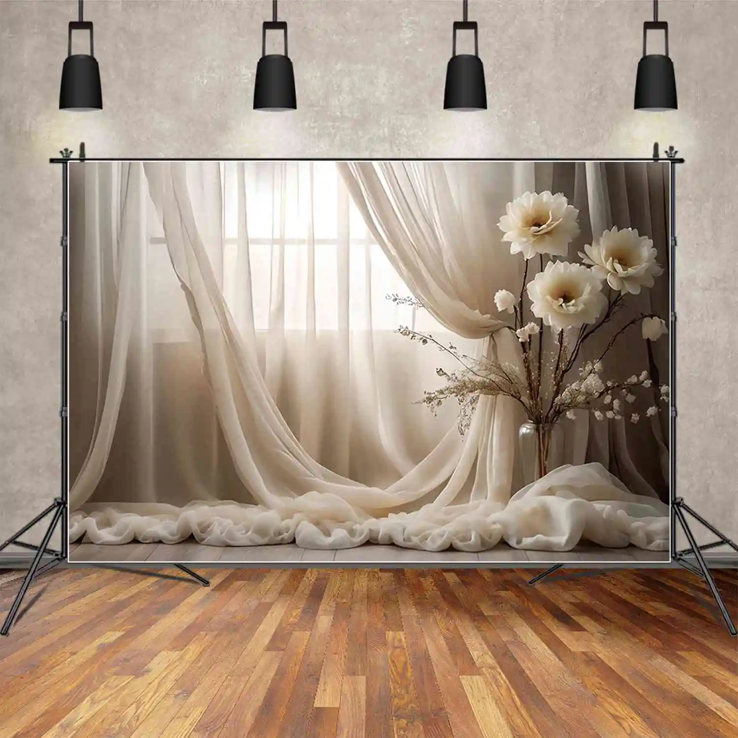 MOON.QG Women Portrait Bohemian Style Background Flower Drapes Curtain Backdrop Customized Party Decoration Photocall Supplies