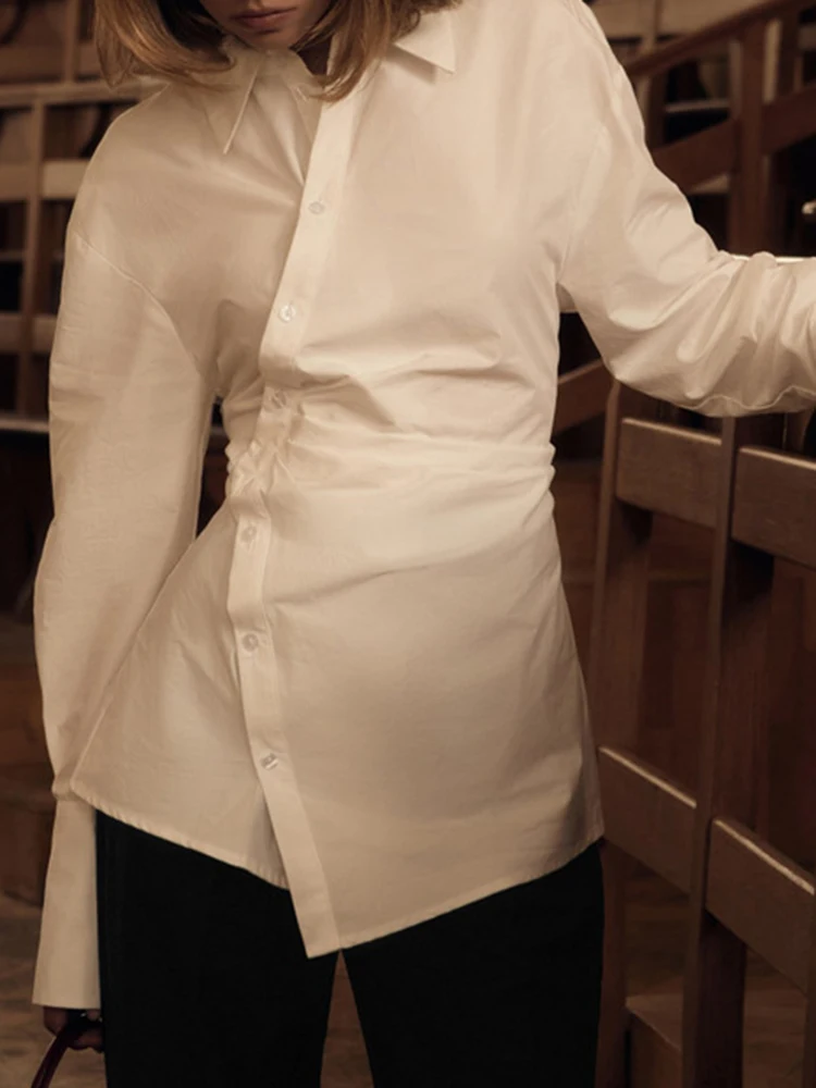 YERMORA white irregular button casual blouse for women lapel long sleeve loose new shirt fashion tide spring autumn 2025