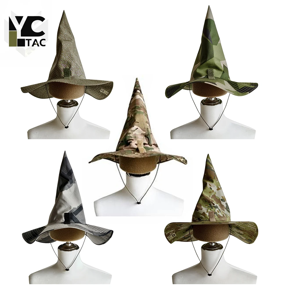YCTAC Camo Wizard Hat Tactical Boonie Hat Camouflage Airsoft Sun Cap Outdoor Hunting Cap Camo Army Hat CS Paintball Cosplay Gear