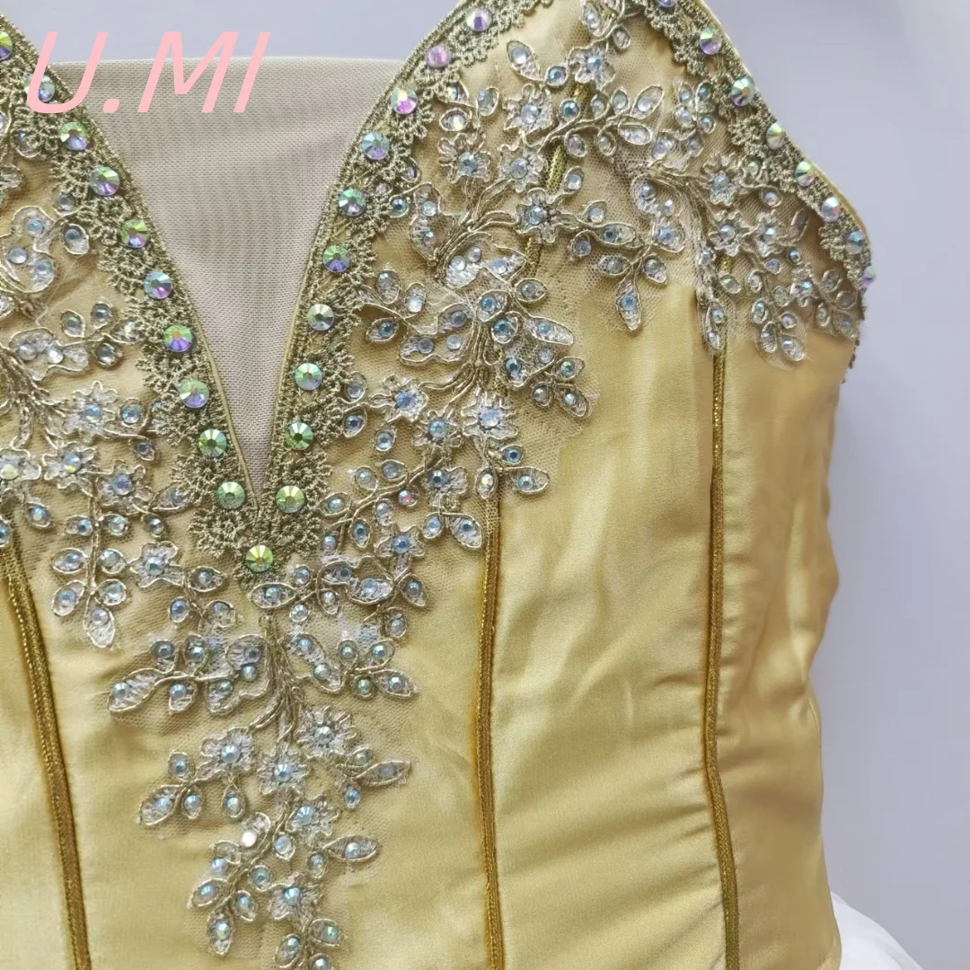 Professional ballet repertoire stage performance competition long gauze dress TUTU Champagne gold tailored