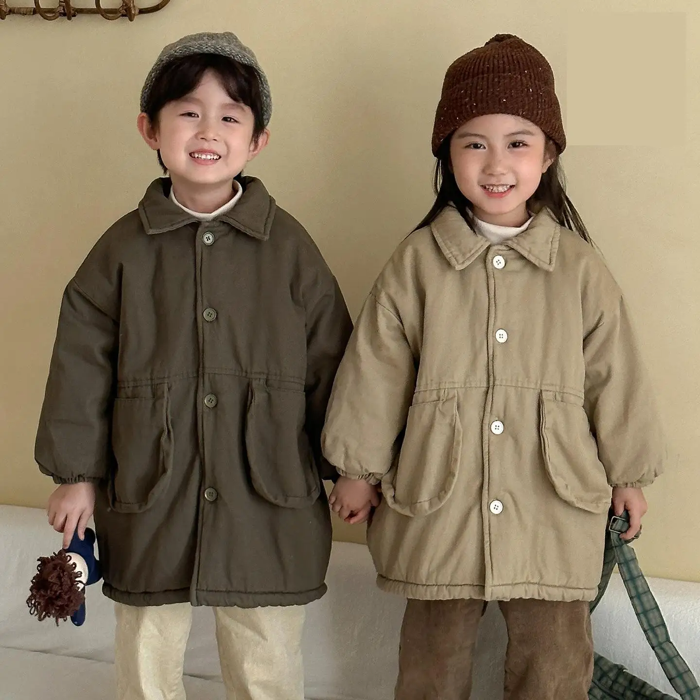 Winter New Children Long Sleeve Fleece Coat Plus Velvet Thick Girls Warm Windbreaker Boys Padded Jacket Kids Clothes