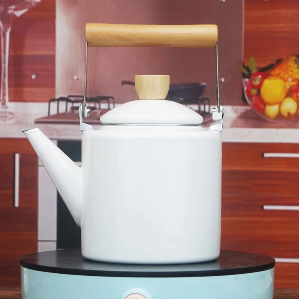 

Enamel Kettle Wood Handle Stovetop Tea Retro Enamel Kettle Pot Coffee Retro Pot Water Thickened Kitchen