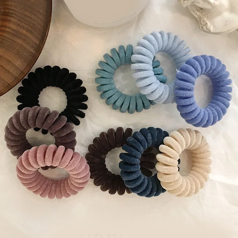 2/5 Pcs Elastic Knit Telephone Wire Hair Bands Girl Woman Hair Accessories Rubber Band Headwear Rope Spiral Shape Hair Ties New